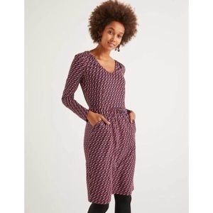 Boden Romilly Jersey dress Fig Bullfinch Bird print long sleeve Size 4P petite